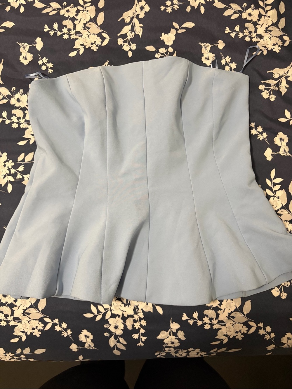 Zara Light Blue Strapless Peplum Top